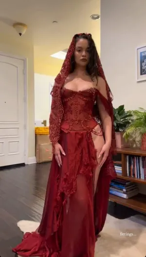 Sexy Burgundy Off Shoulder Sheath Split Long Party Dress Birthday Outfits, D913