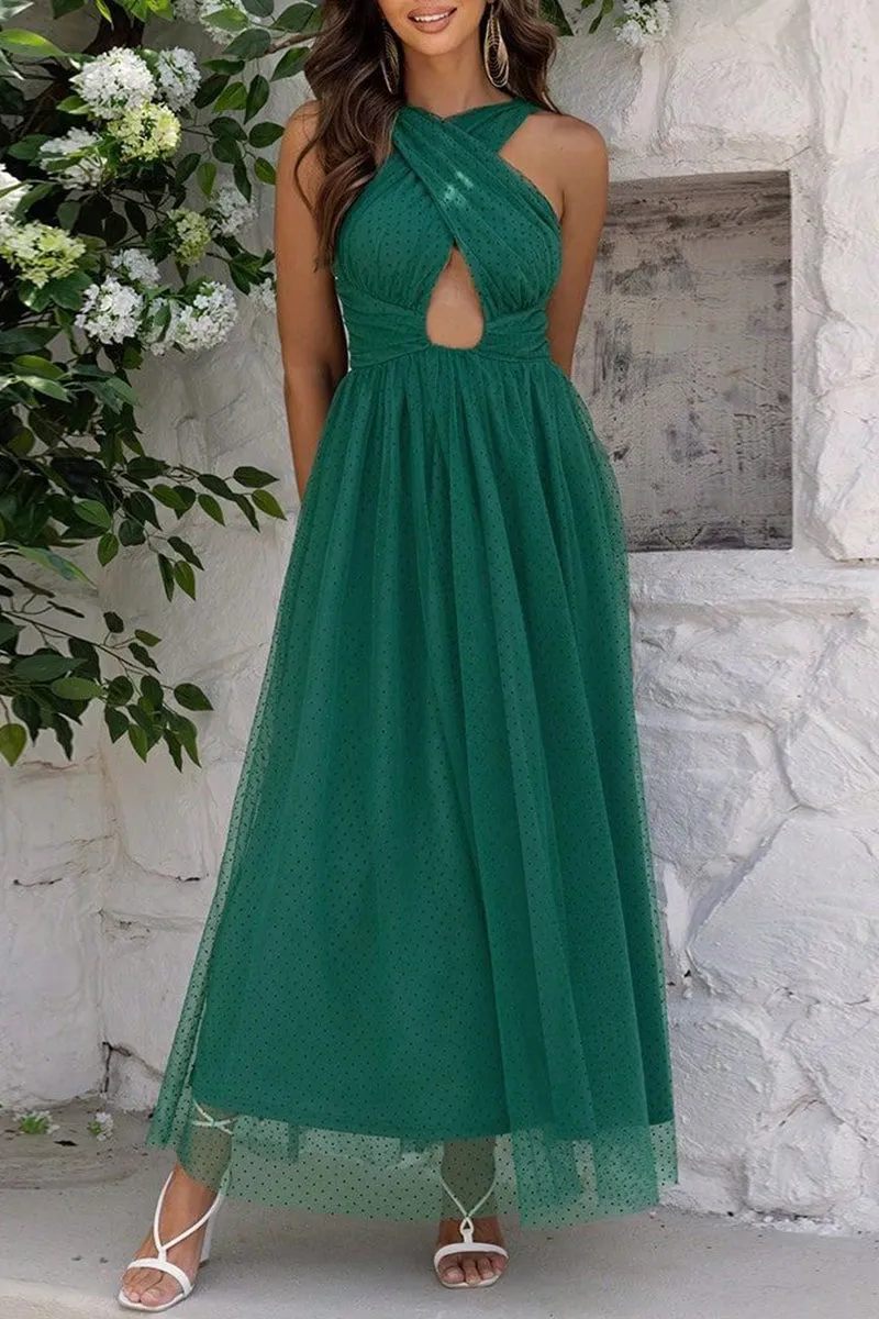 Sexy Formal Solid Hollowed Out Backless Halter Evening Dresses