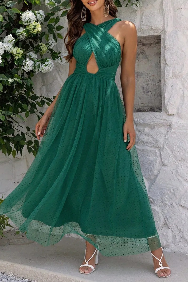 Sexy Formal Solid Hollowed Out Backless Halter Evening Dresses