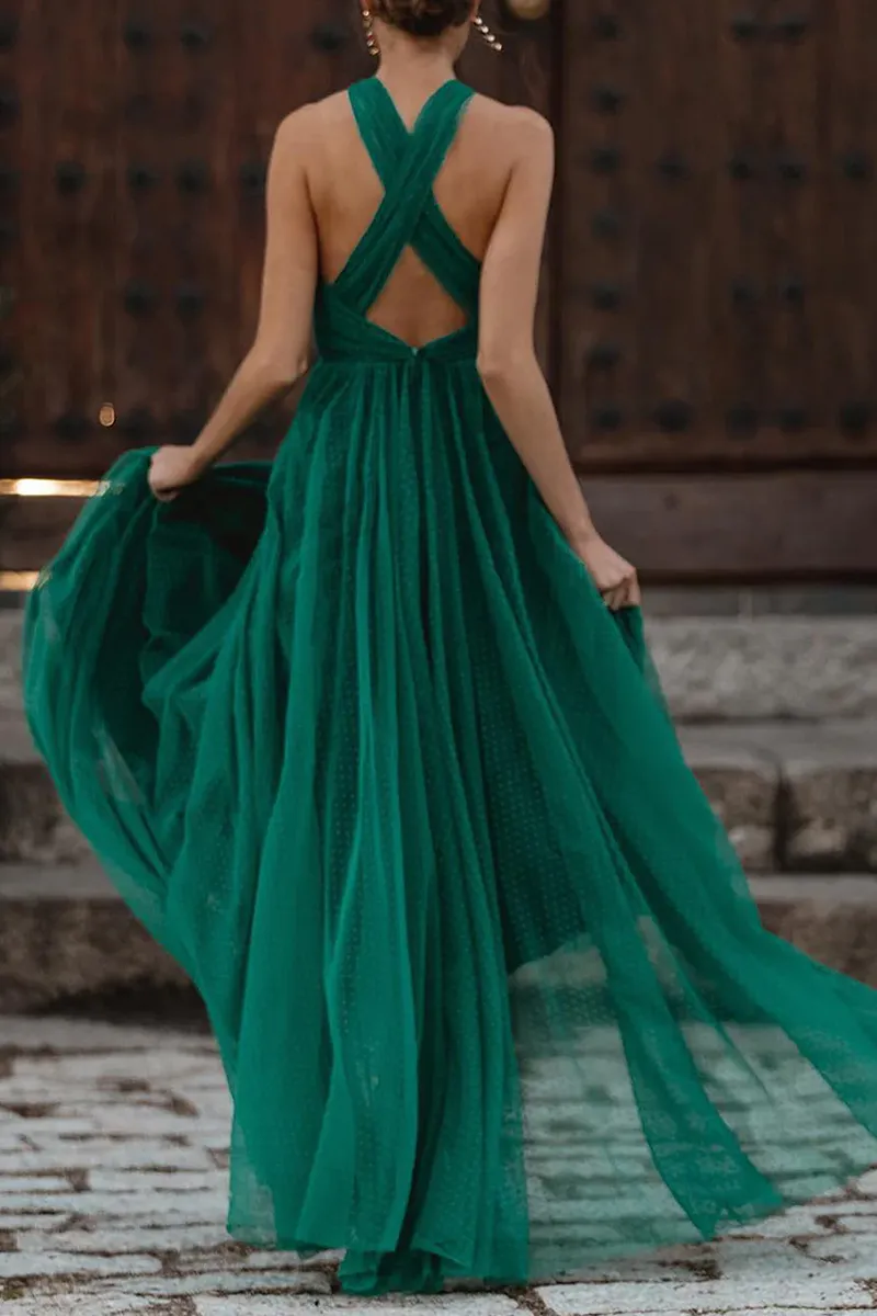 Sexy Formal Solid Hollowed Out Backless Halter Evening Dresses