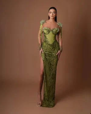 Sexy Mermaid Evening Dresses Illusion High Split Sequins Lace Prom Birthday Party Prom Gowns Second Reception Dress