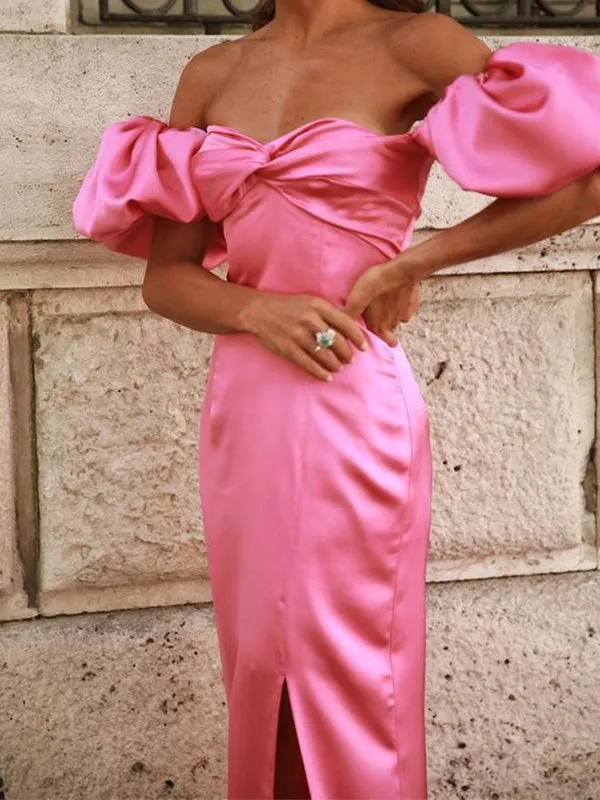 Sexy Off-shoulder Sleeveless Mermaid Satin Evening Prom Dresses Online, OLP856