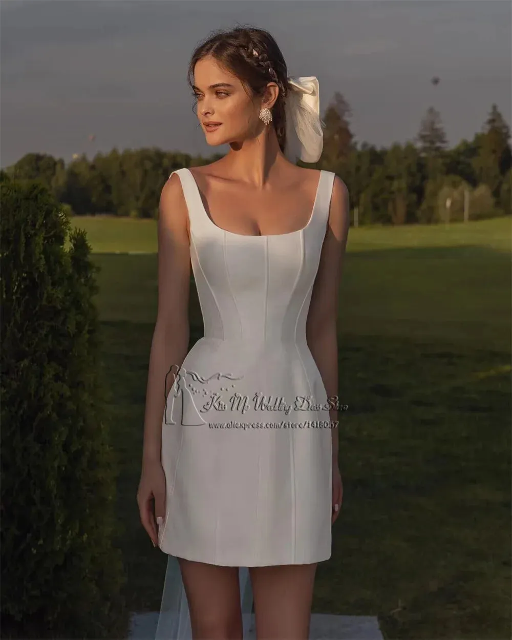 Sexy Sheath Wedding Dress Short Vestidos de Noiva Curto 2024 Square Cheap Bride Dresses Above Knee Beach Wedding Party Gowns