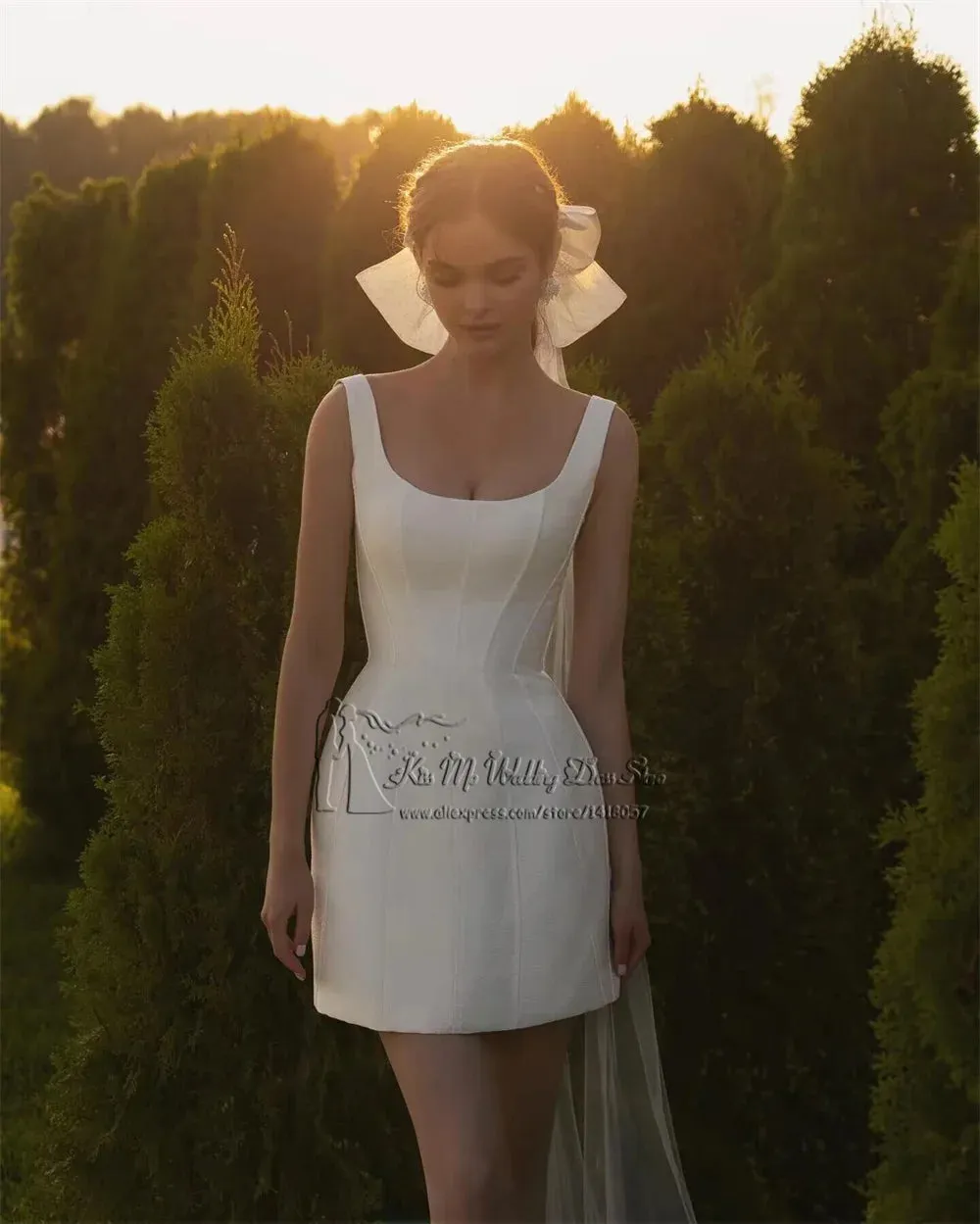 Sexy Sheath Wedding Dress Short Vestidos de Noiva Curto 2024 Square Cheap Bride Dresses Above Knee Beach Wedding Party Gowns