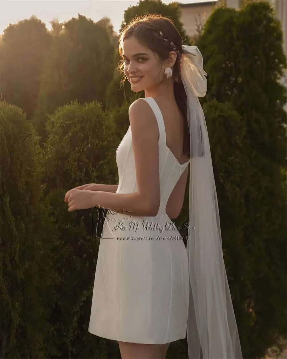 Sexy Sheath Wedding Dress Short Vestidos de Noiva Curto 2024 Square Cheap Bride Dresses Above Knee Beach Wedding Party Gowns