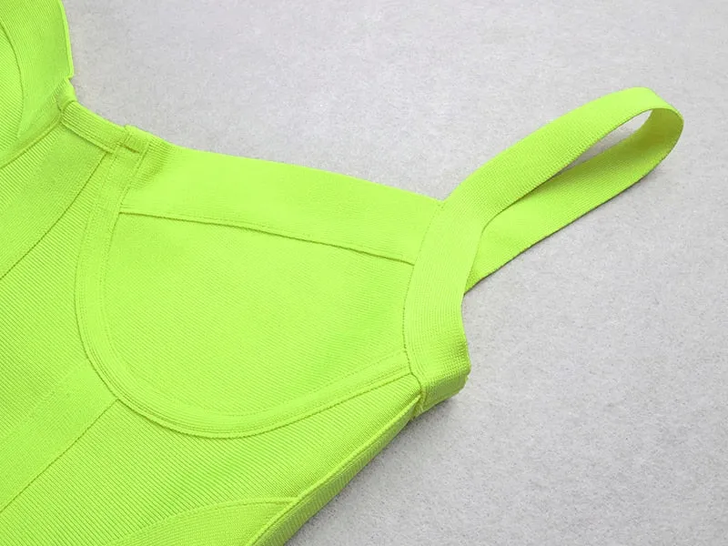 Sexy Sleeveless Green Yellow Women Bodycon Bandage Dress 2021 Designer Fashion Evening Party Dress
