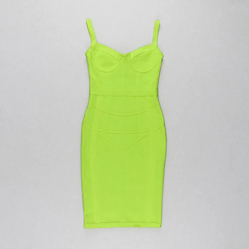 Sexy Sleeveless Green Yellow Women Bodycon Bandage Dress 2021 Designer Fashion Evening Party Dress