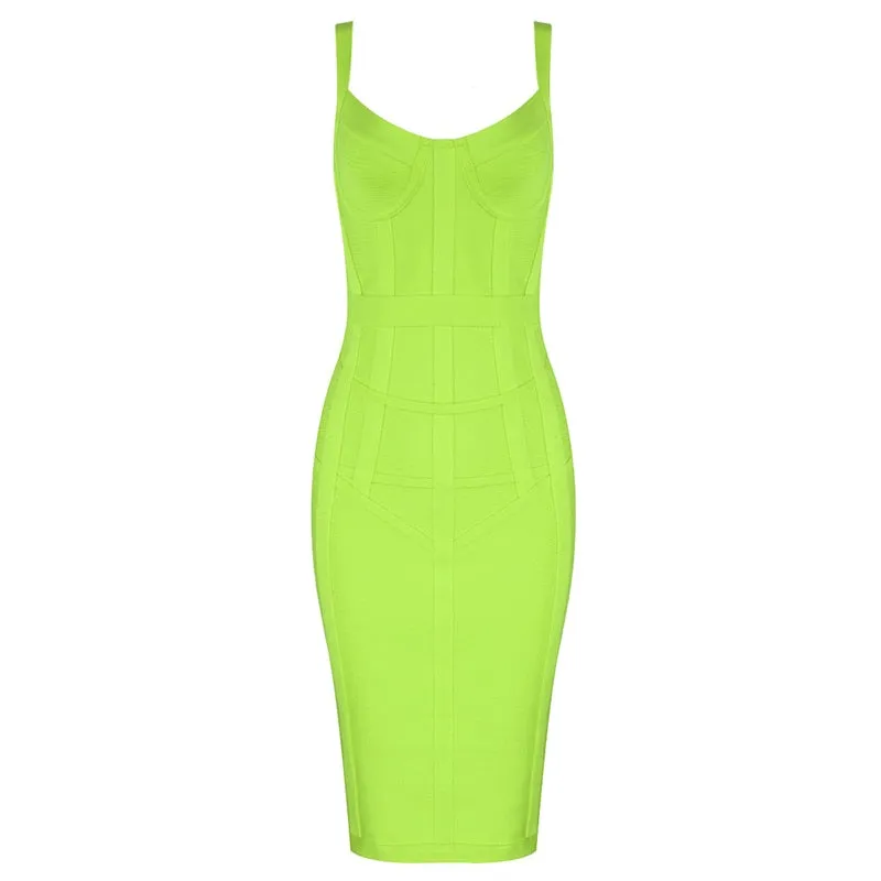 Sexy Sleeveless Green Yellow Women Bodycon Bandage Dress 2021 Designer Fashion Evening Party Dress
