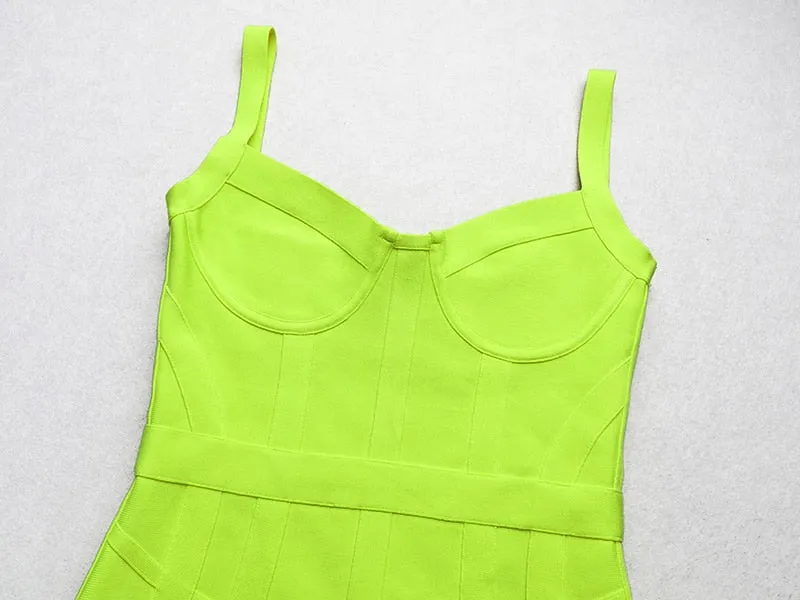 Sexy Sleeveless Green Yellow Women Bodycon Bandage Dress 2021 Designer Fashion Evening Party Dress