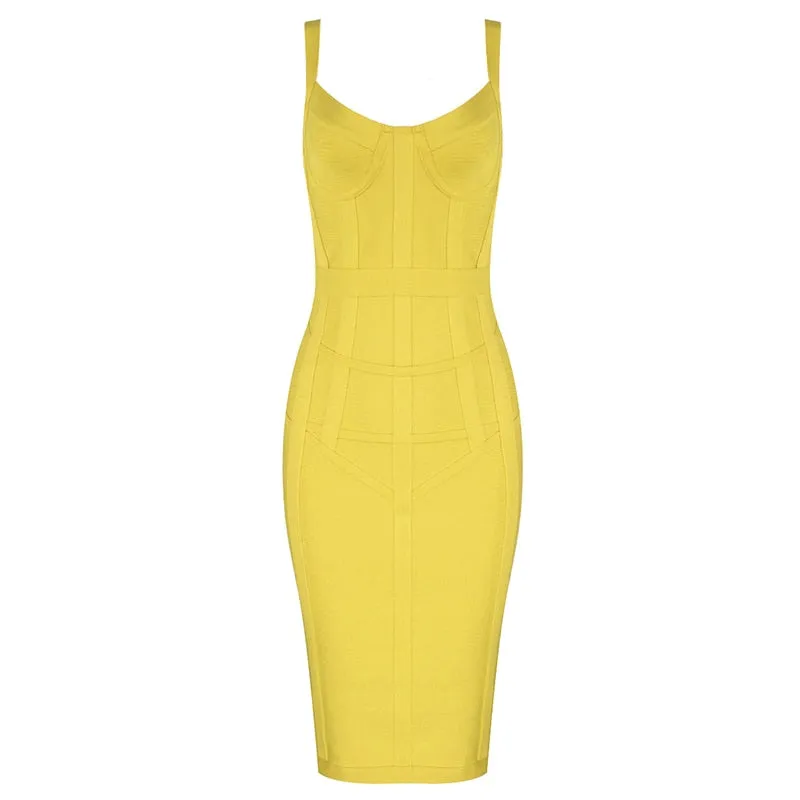 Sexy Sleeveless Green Yellow Women Bodycon Bandage Dress 2021 Designer Fashion Evening Party Dress