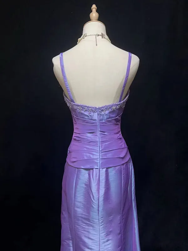 Sexy Spaghetti Strap Sleeveless Mermaid Satin Long Prom Dresses With Slit For Party Online, OL404