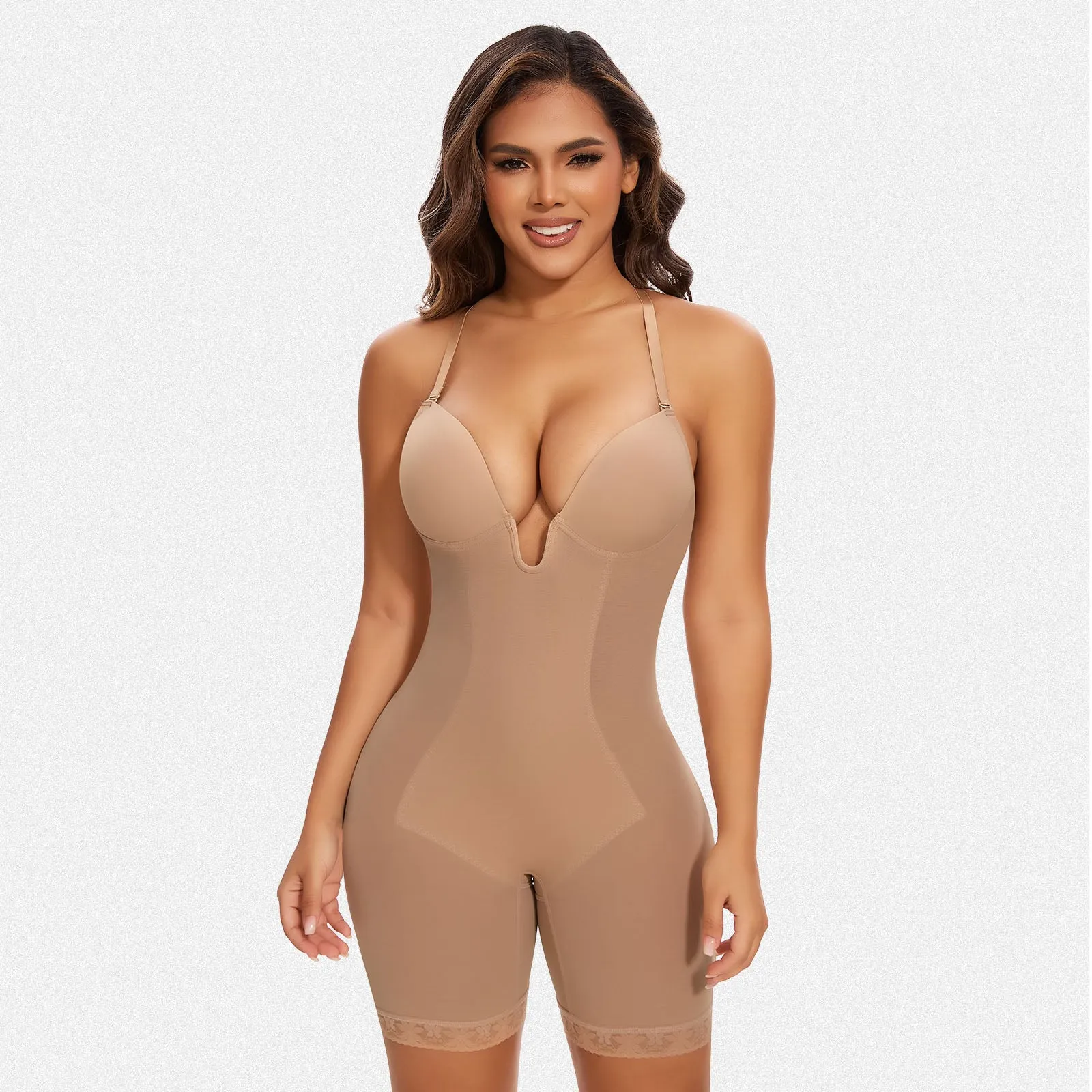 Shaperin Backless U Plunge Shapewear Bodysuit Strapless Full Body Shaper