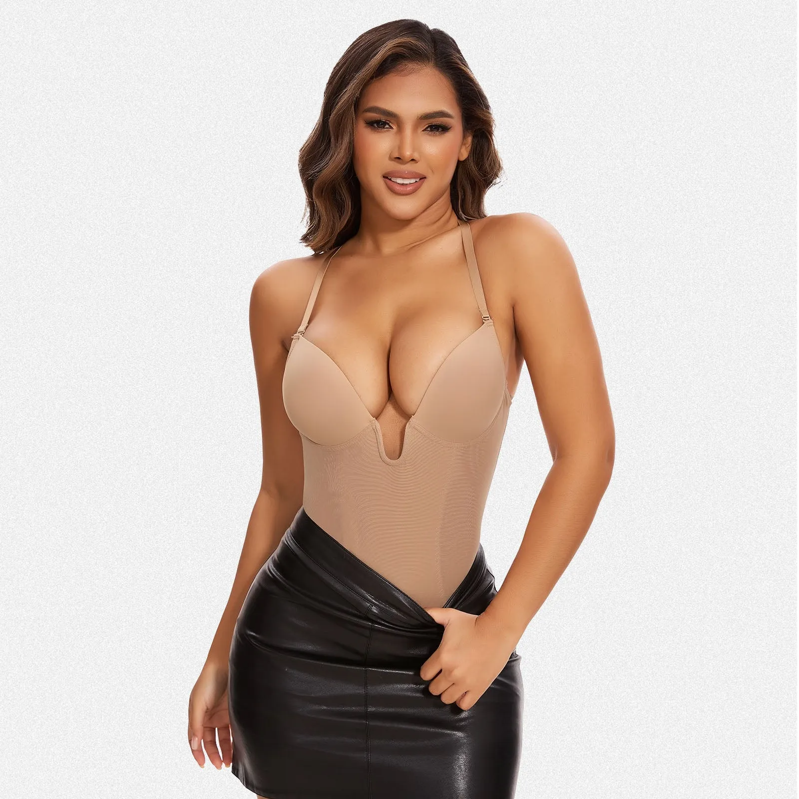 Shaperin Backless U Plunge Shapewear Bodysuit Strapless Full Body Shaper
