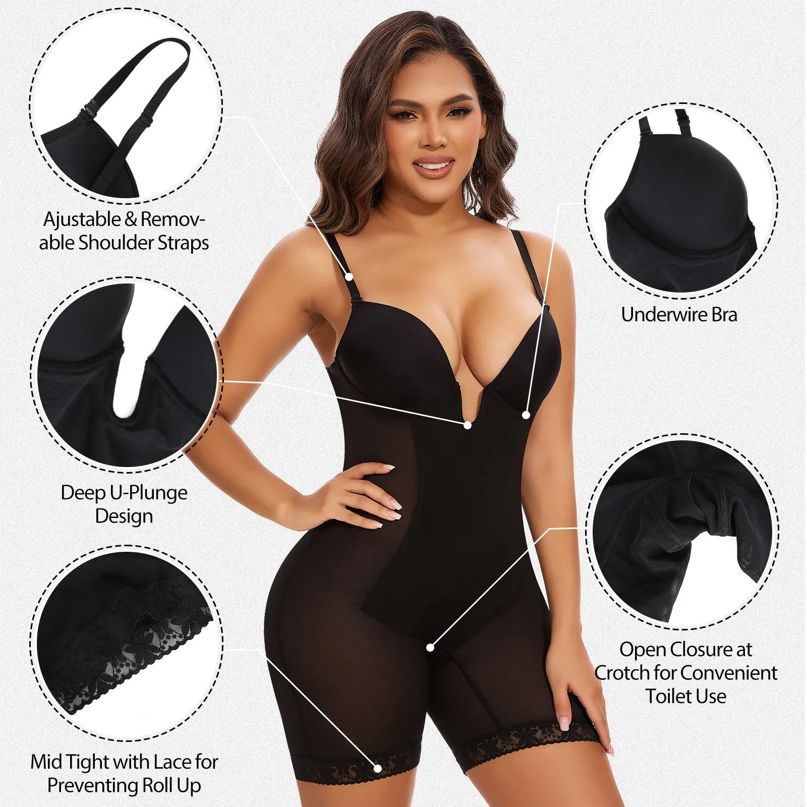 Shaperin Backless U Plunge Shapewear Bodysuit Strapless Full Body Shaper