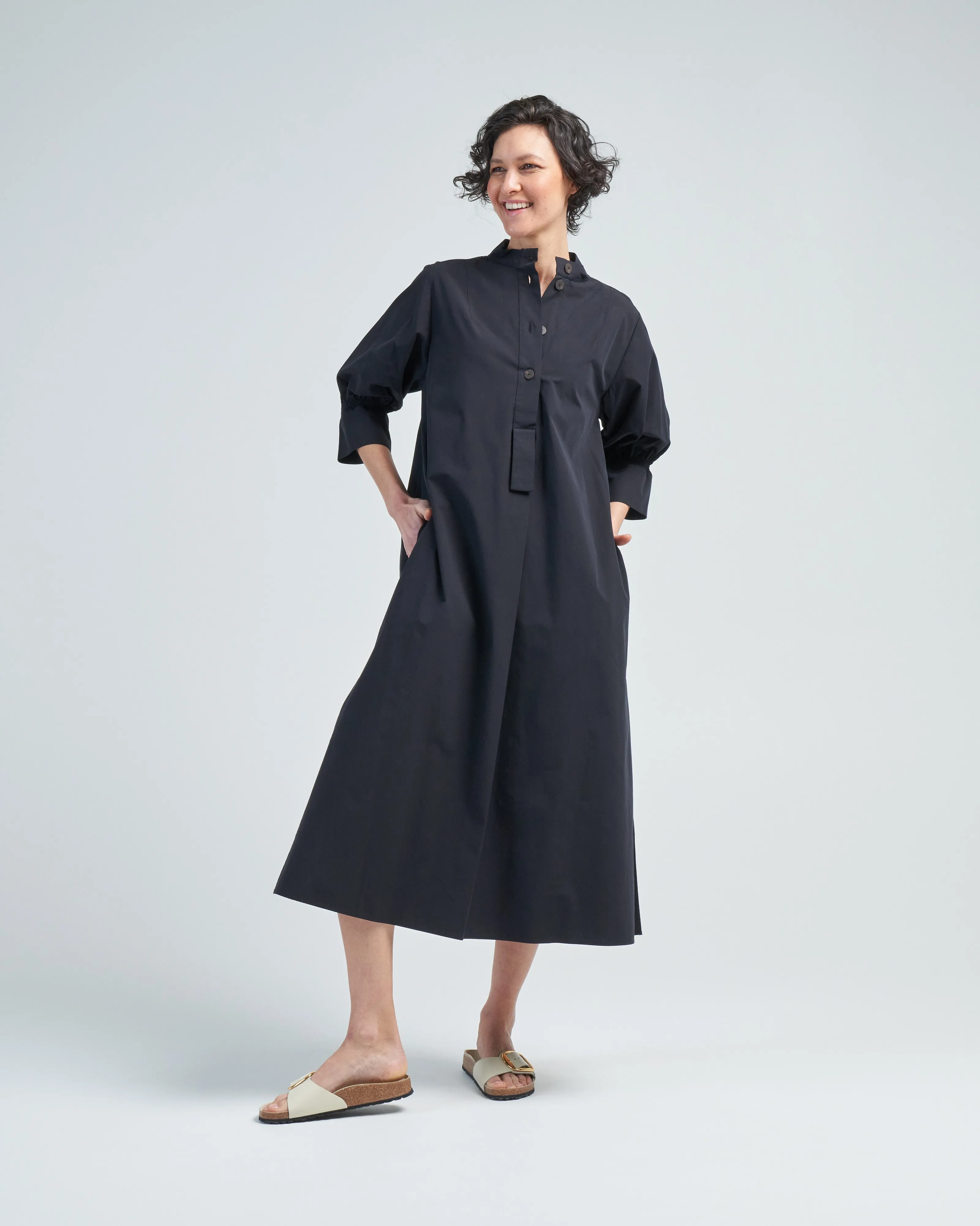 shirt dress with ruched cuff