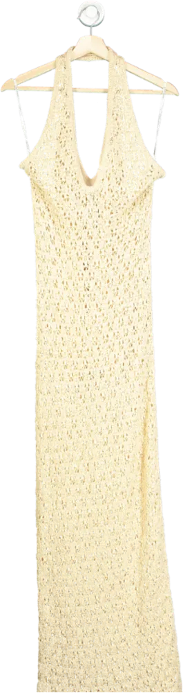 Shona Joy Beige halter open back maxi dress UK S