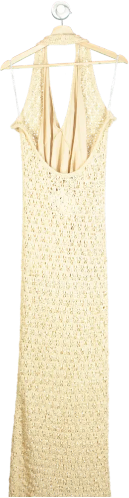 Shona Joy Beige halter open back maxi dress UK S