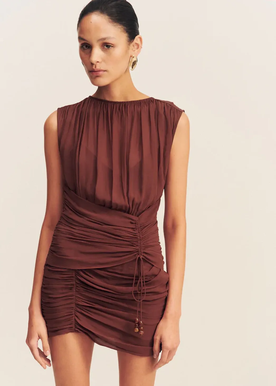 SHONA JOY Blair Panelled Gathered Mini Dress - Cocoa