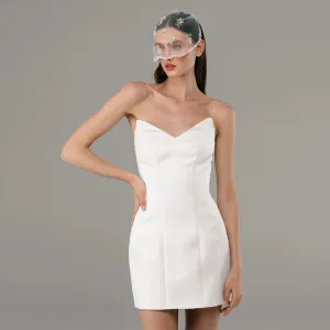 Short Wedding Dress Column V Neck Sleeveless Sheath Civil Wedding Gowns for Bride Ivory Satin Simple Bridal Dresses MIni 2024