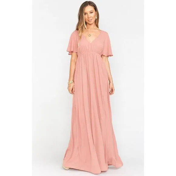 Show Me Your Mumu Emily Empire Maxi Dress in Rustic Mauve Crisp S NWT