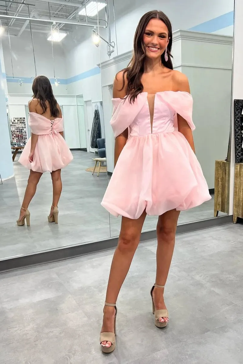 Simple A-line Off the Shoulder Short Homecoming Dresses