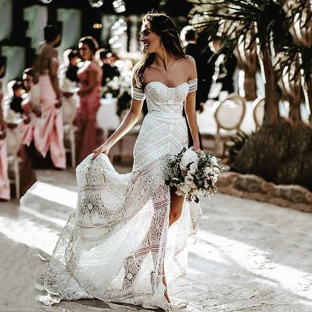 Simple Boho Mermaid Lace Wedding Dresses