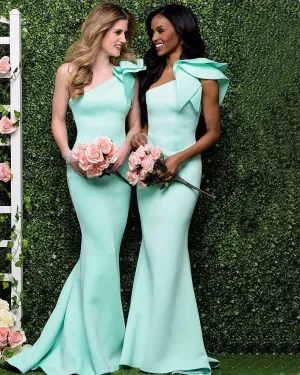 Simple Elastic Satin Bridesmaid Dresses Mermaid Stylish One Shoulder Maid of Honor Party Gowns Floor Length