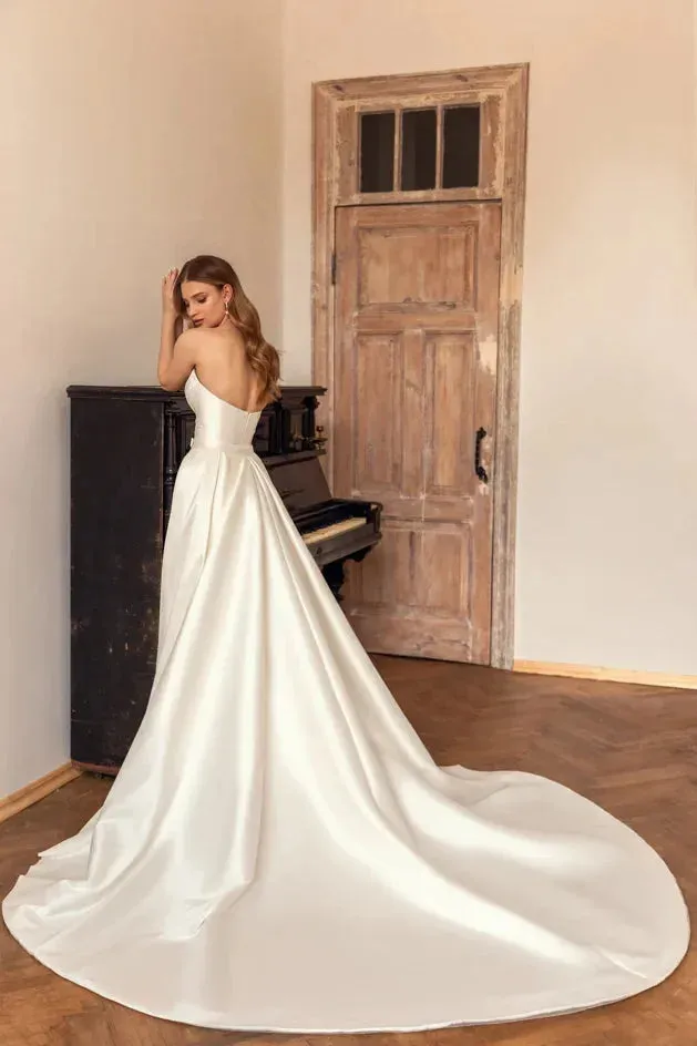 Simple Wedding Dresses Women's Mermaid Sexy Sleeveless Detachable Sweep Train Bridal Gowns Formal Satin Vestidos De Fiesta