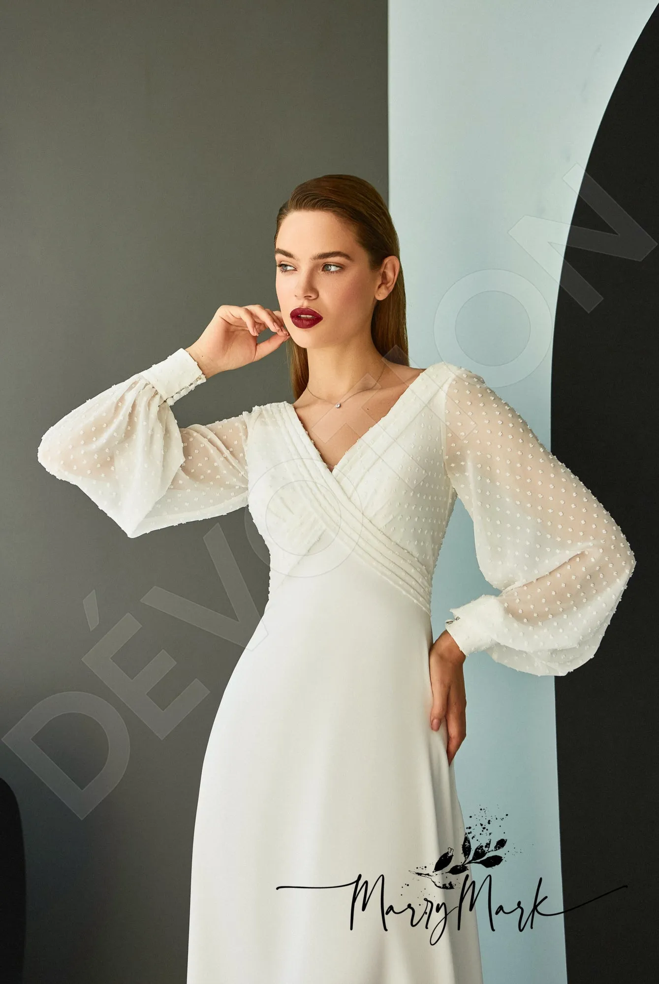 Sivilin A-line V-neck Milk Wedding dress