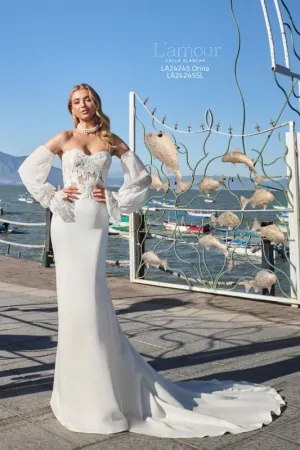 Size 8 L'amour LA24245SL Ivory Detachable Sleeves