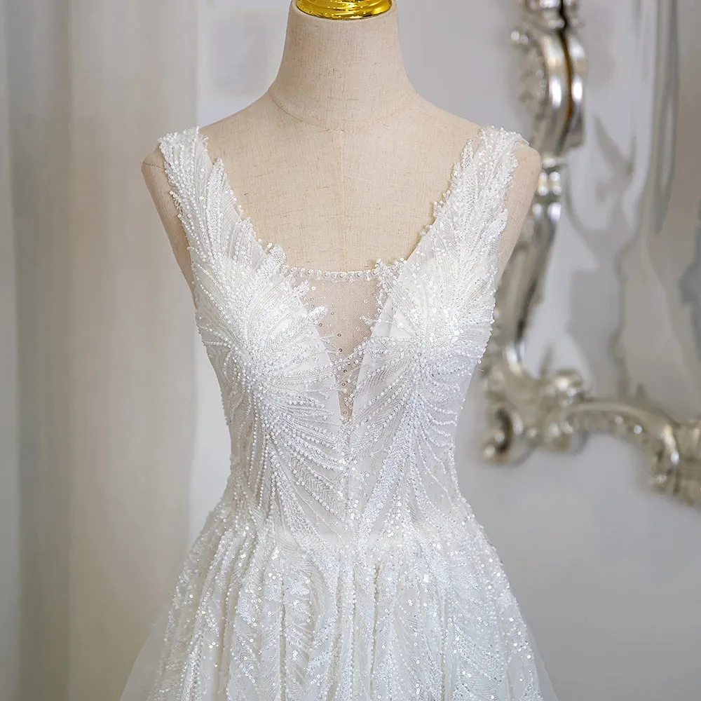 SL-9365 Suli Customized V-Neck Bride Wedding Dress Lace Appliques Beading Bohemian Bridal Gown with Straps