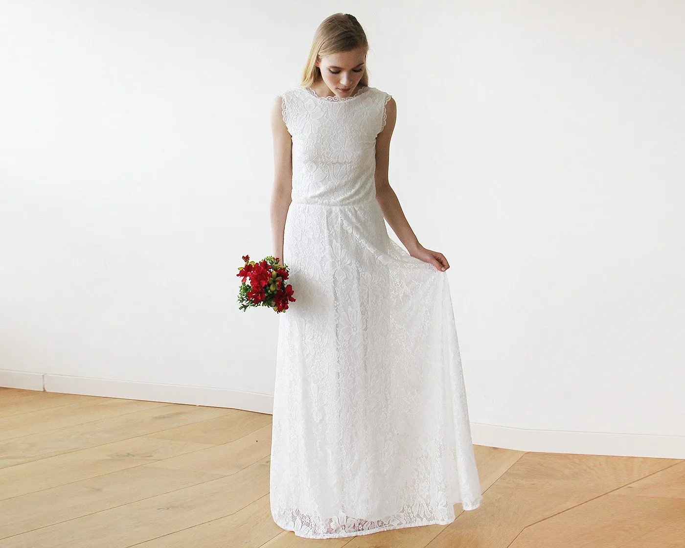 Sleeveless Ivory  Bridal Dress With Open Back #1141