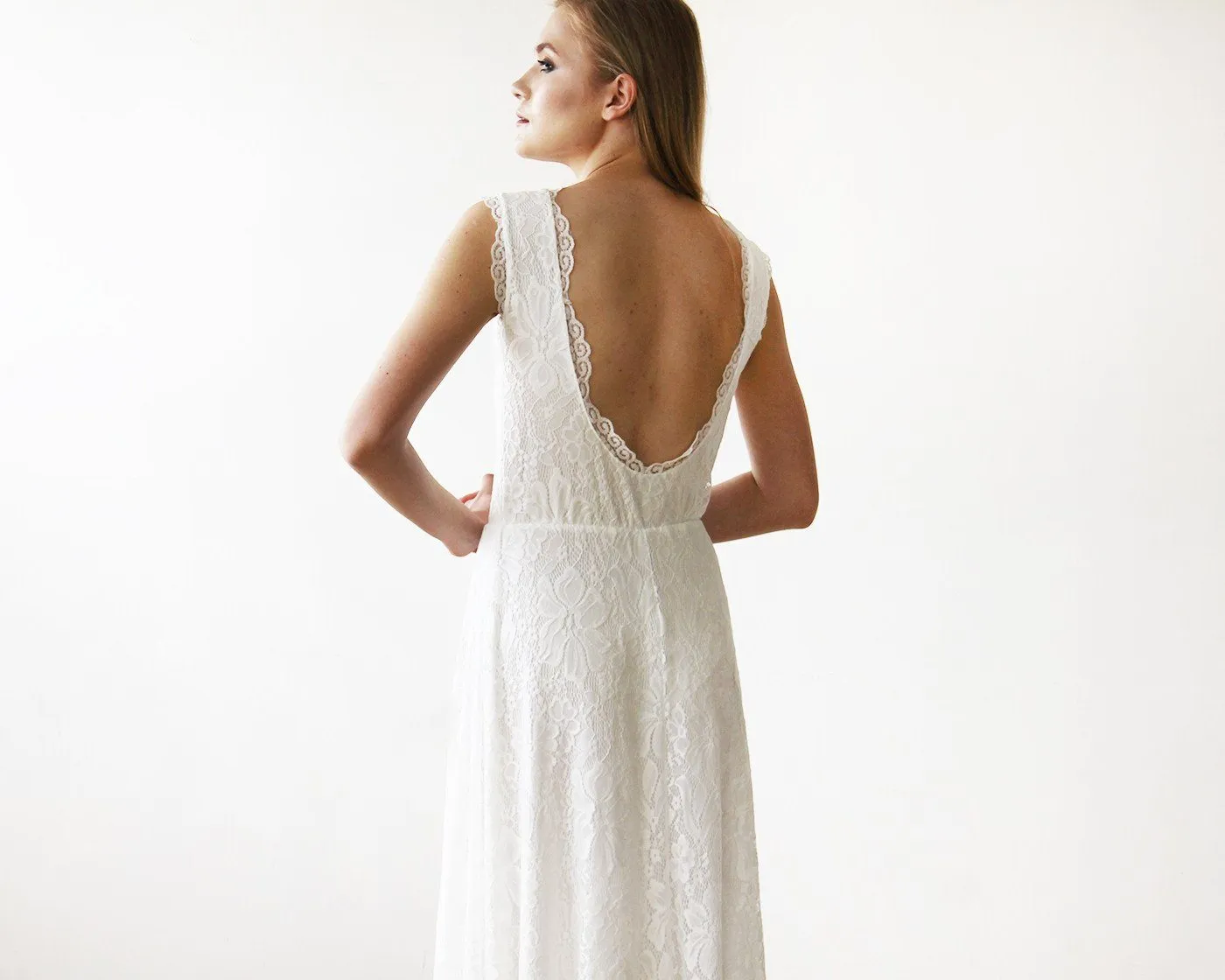 Sleeveless Ivory  Bridal Dress With Open Back #1141