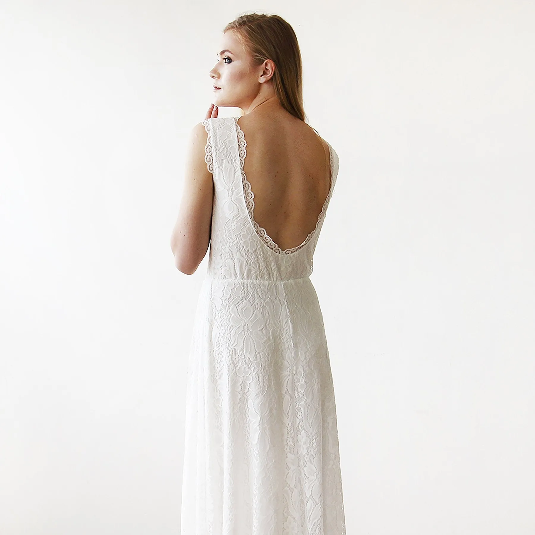 Sleeveless Ivory  Bridal Dress With Open Back #1141