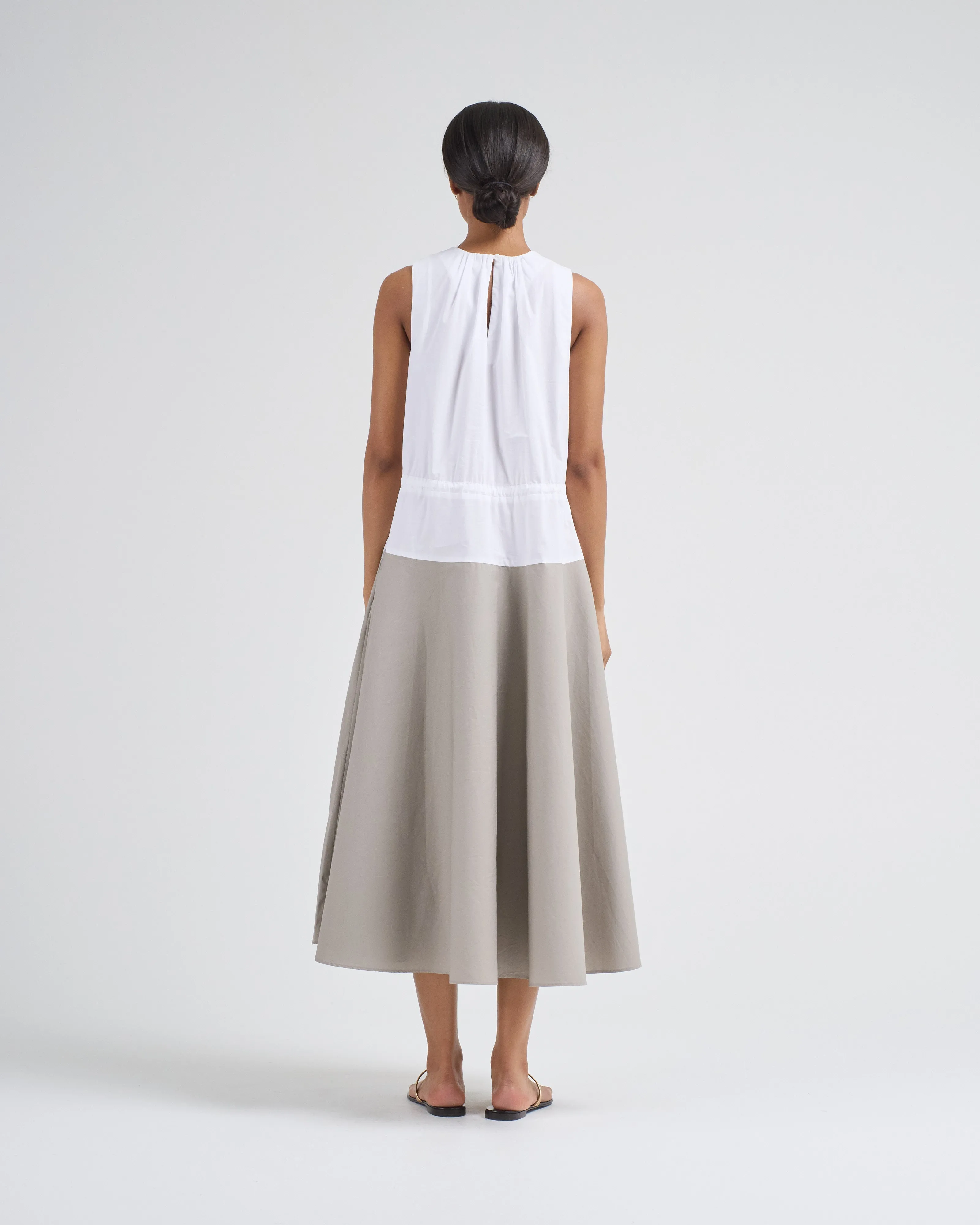 sleeveless ruched dress with tie