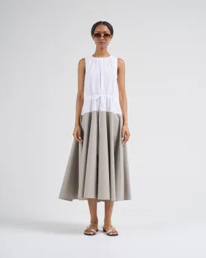 sleeveless ruched dress with tie