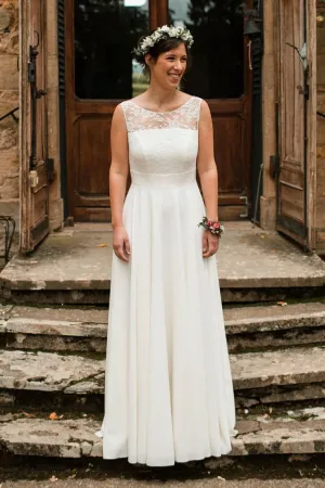 Sleeveless Summer Bridal Dresses with Lace Bodice