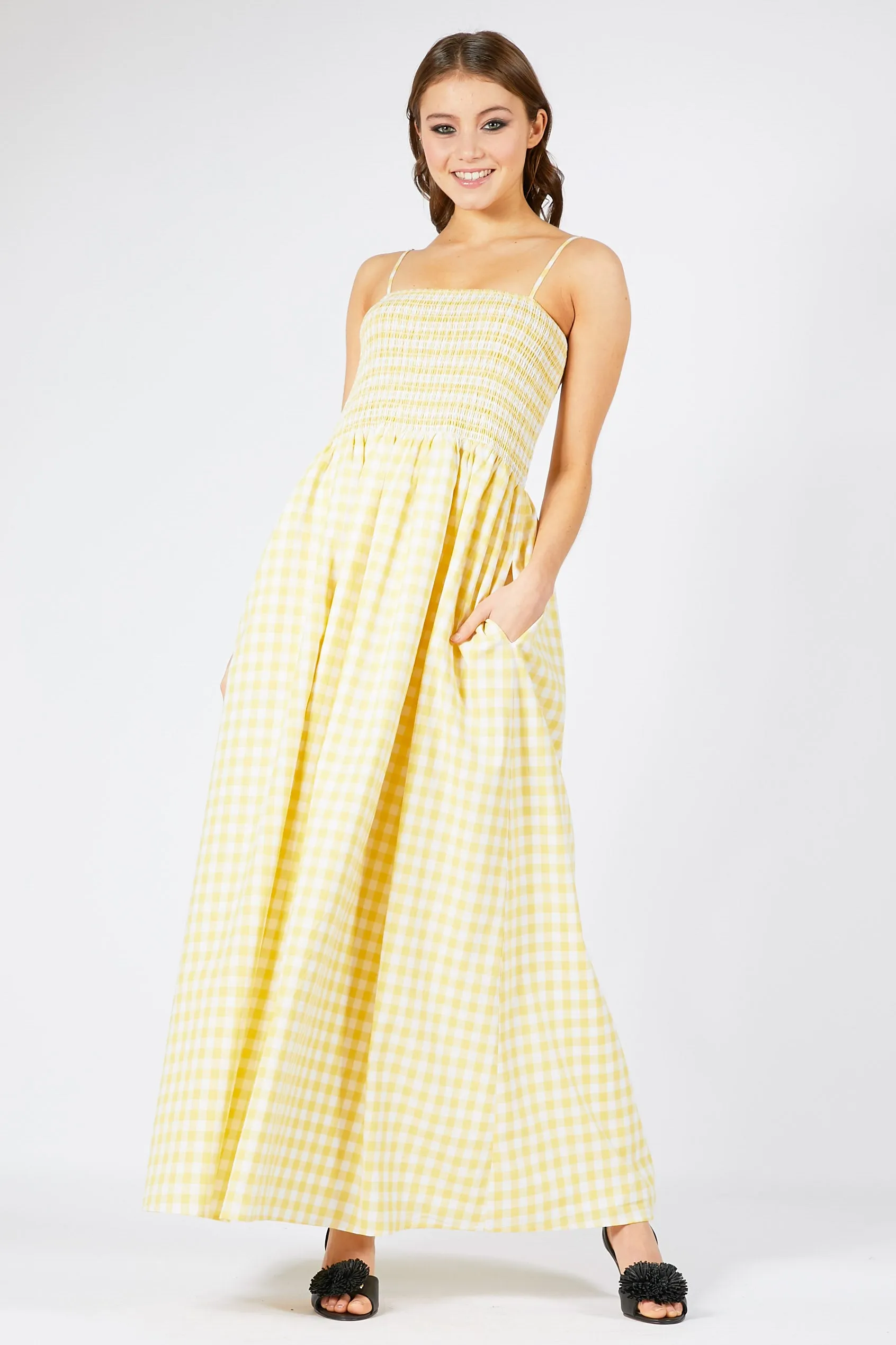 Smocked Gingham Maxi Dress