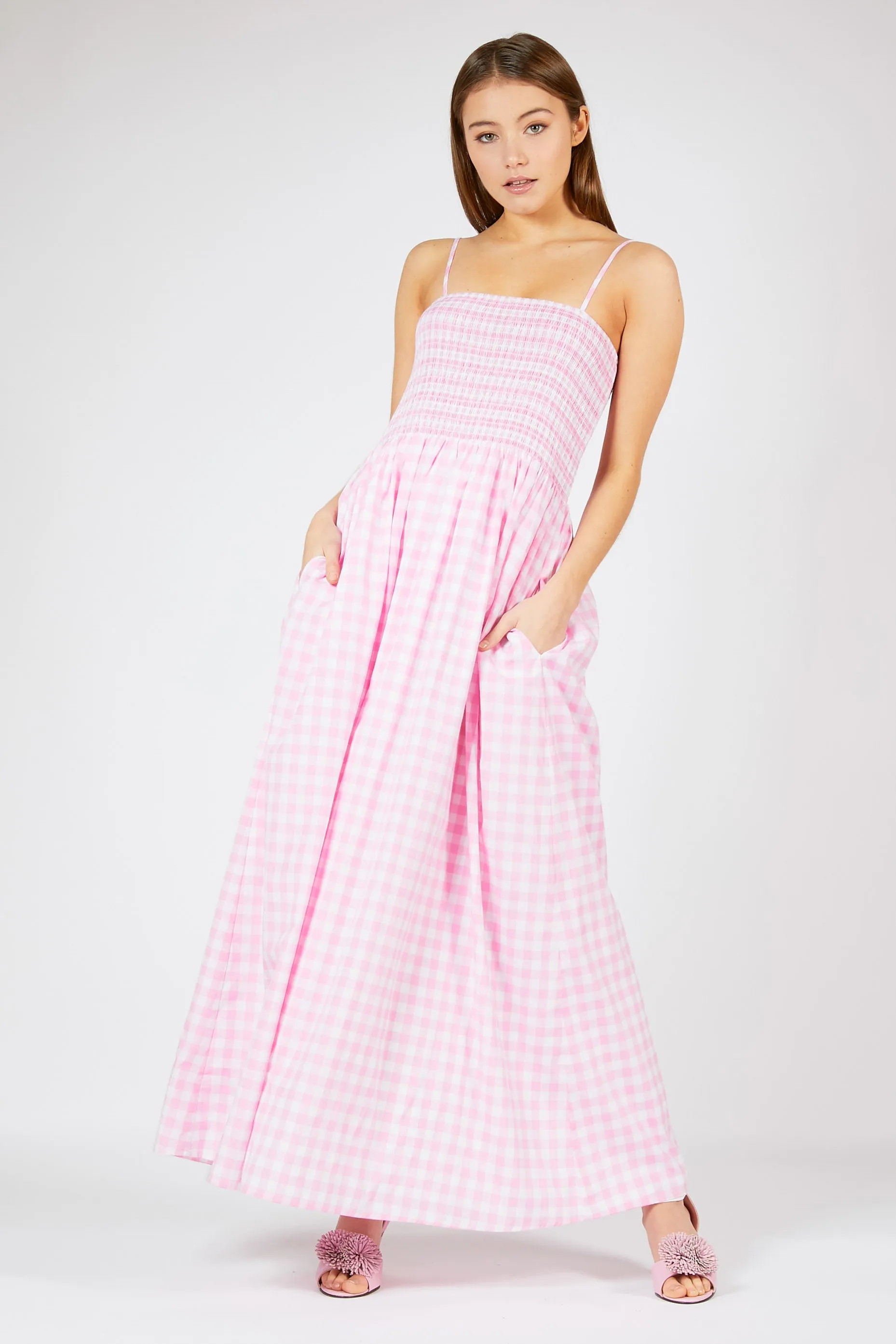 Smocked Gingham Maxi Dress