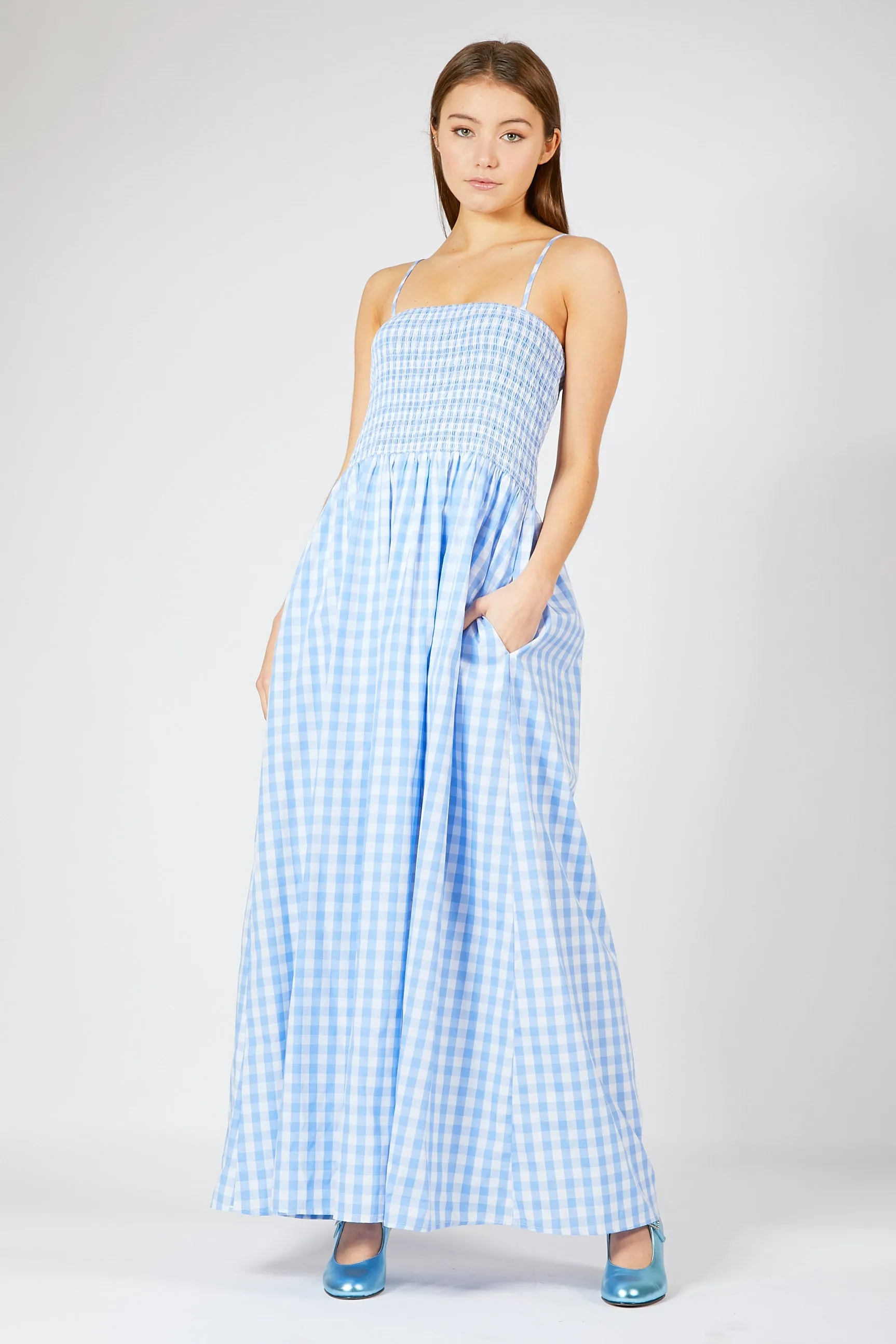 Smocked Gingham Maxi Dress