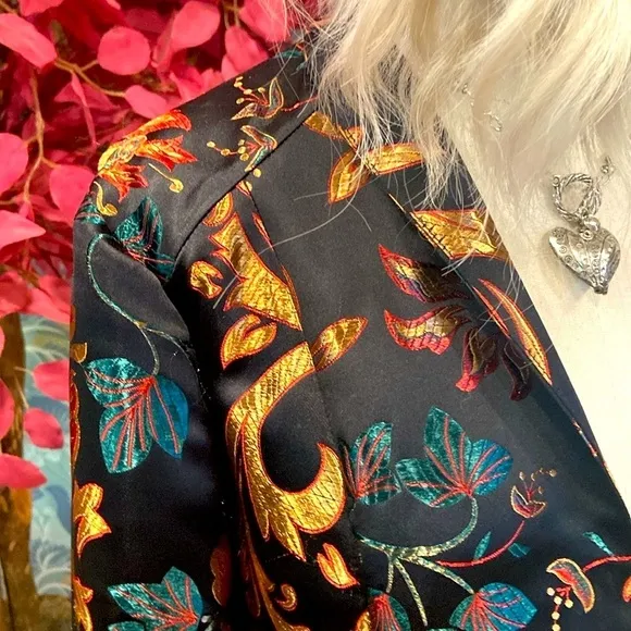 Soft Surroundings Women’s Sz L Kimono Moon Dynasty Brocade Asian Jacket Floral