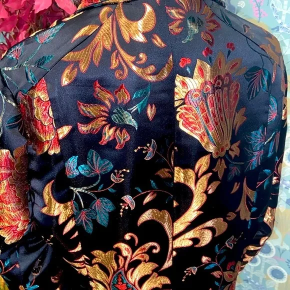 Soft Surroundings Women’s Sz L Kimono Moon Dynasty Brocade Asian Jacket Floral
