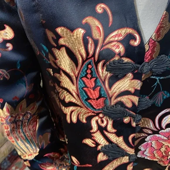 Soft Surroundings Women’s Sz L Kimono Moon Dynasty Brocade Asian Jacket Floral