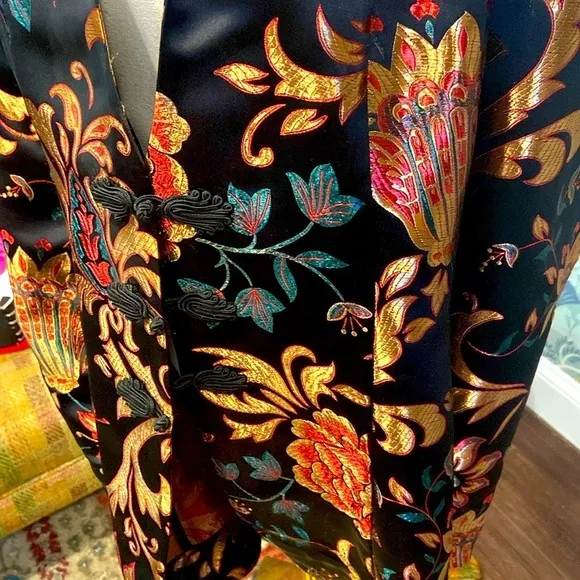 Soft Surroundings Women’s Sz L Kimono Moon Dynasty Brocade Asian Jacket Floral