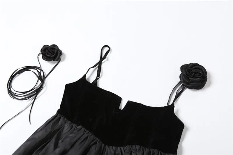Solid notch neck flower applique ruched backless mini dress