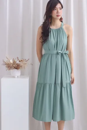Sora Halter Neck Tier Midi Dress In Seafoam