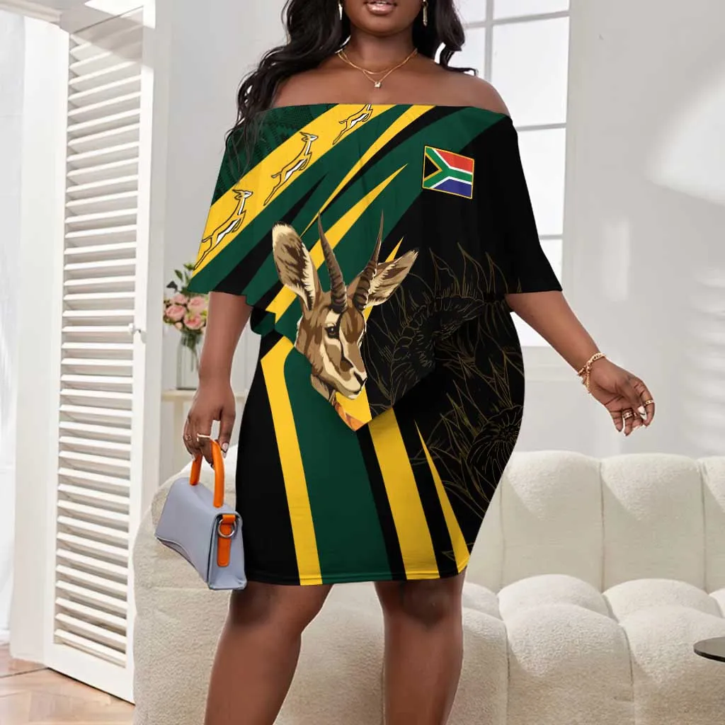 South Africa Bokke Personalised Off Shoulder Short Dress Mascot Dynamic LT7