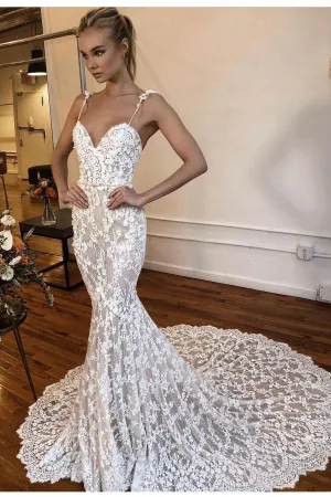 Spaghetti Straps Mermaid Bridal Lace Dresses 2021
