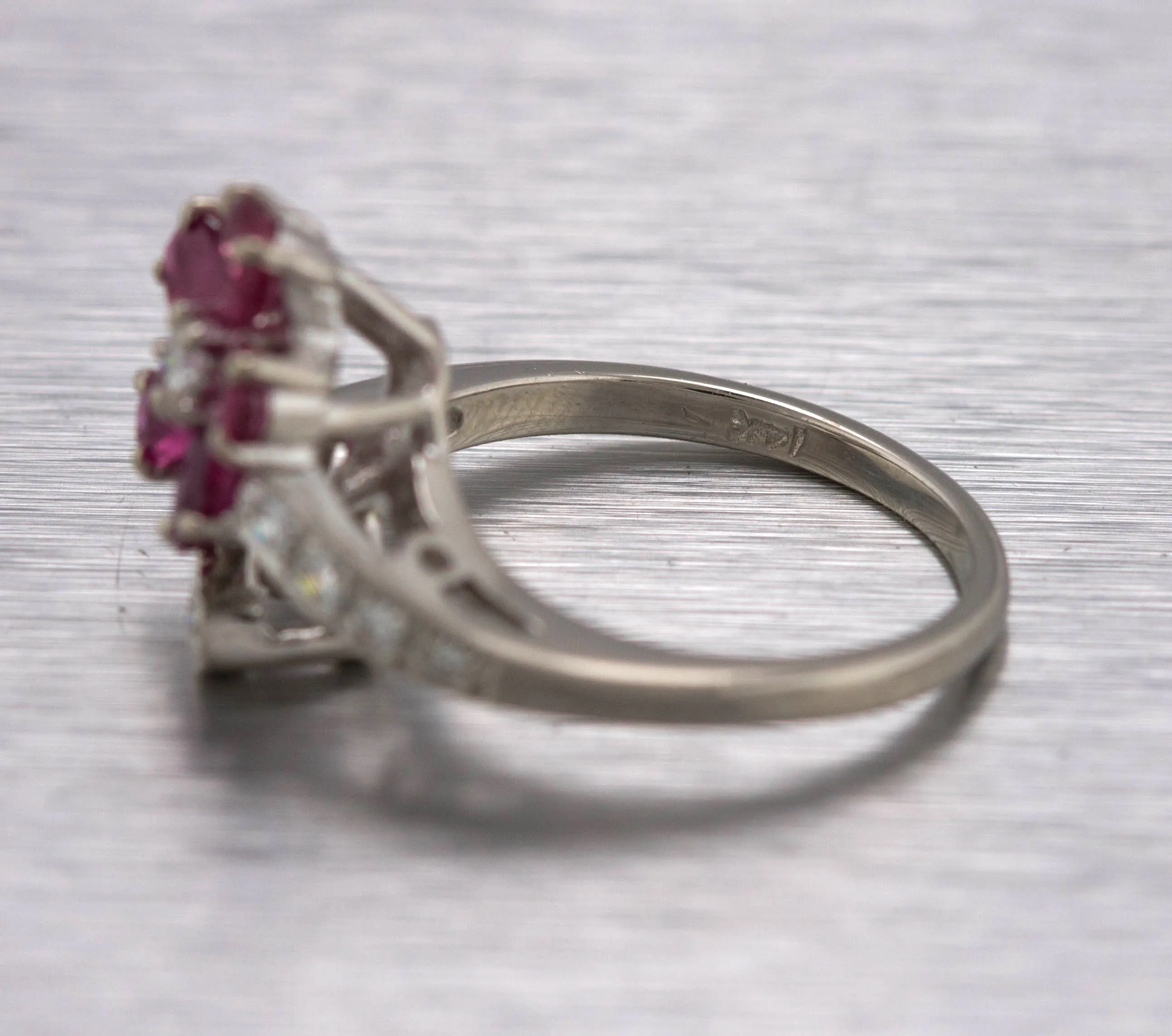 Sparkling Ladies Modern 14K White Gold Floral Ruby Diamond Floral Wrap Ring