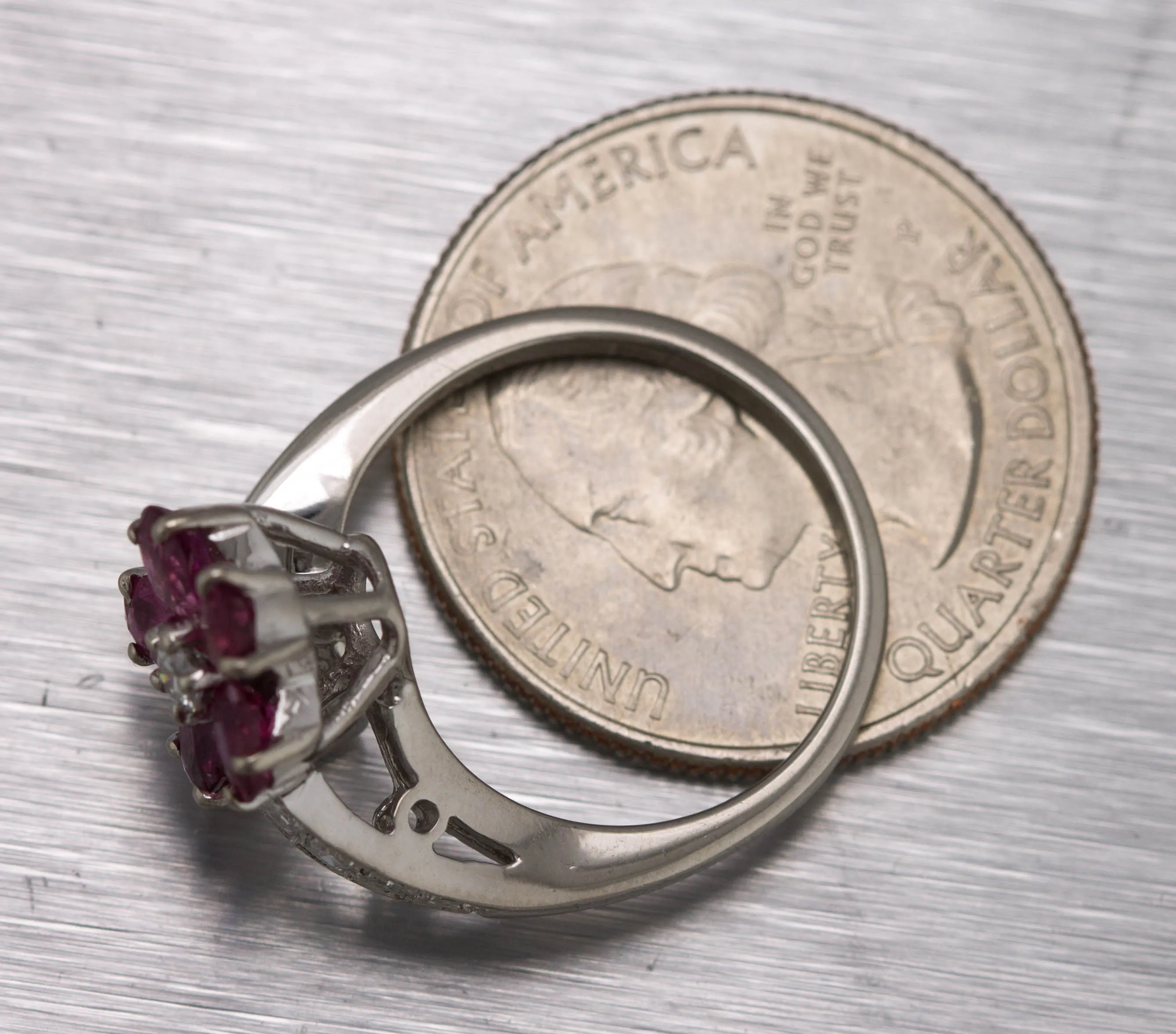 Sparkling Ladies Modern 14K White Gold Floral Ruby Diamond Floral Wrap Ring